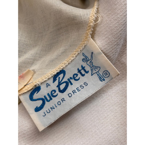 Vintage Sue Brett Mod Mini Dress Blue White Striped Bow Collar Long Sleeve 60s - Picture 4 of 9